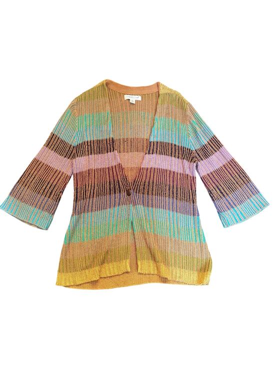 Coldwater Creek Sweaters - striped Knit Cardigan Single Button Earth Tone Sweater M Whimsygoth